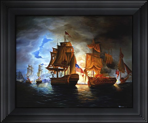 Framed Bonhomme Richard And Serapis Battle Print
