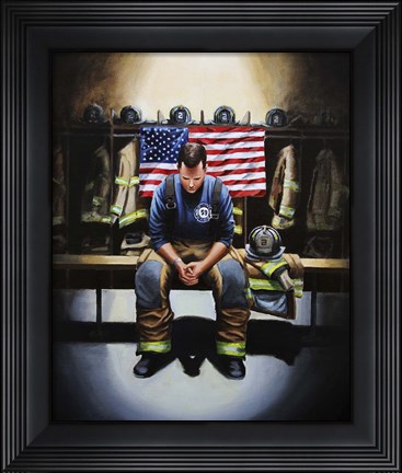 Framed Praying Firefighter Print