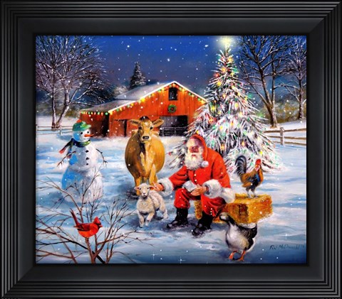 Framed Santa at the Farm Print