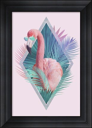 Framed Tropical Leaves &amp; Flamingo Print