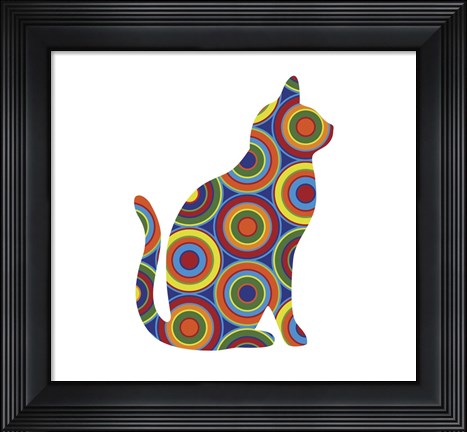 Framed Cat Sitting Abstract Circles Print