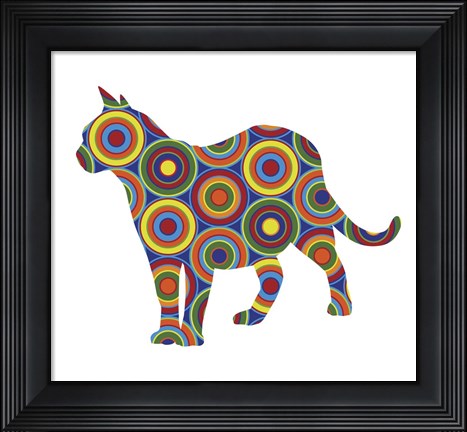 Framed Cat Standing Abstract Circles Print
