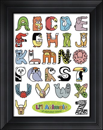 Framed Li&#39;l Animals of Alphabet Island Print