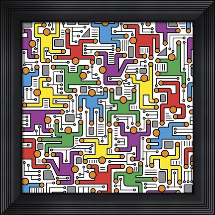 Framed Social Network Circuit Board Pattern Print