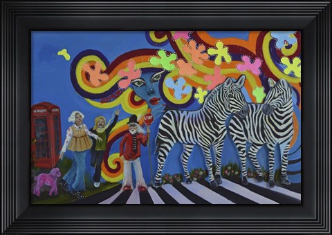 Framed Bubblegum Pop Zebras Print
