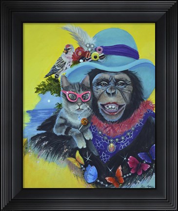 Framed Funky Cat and a New Hat Print