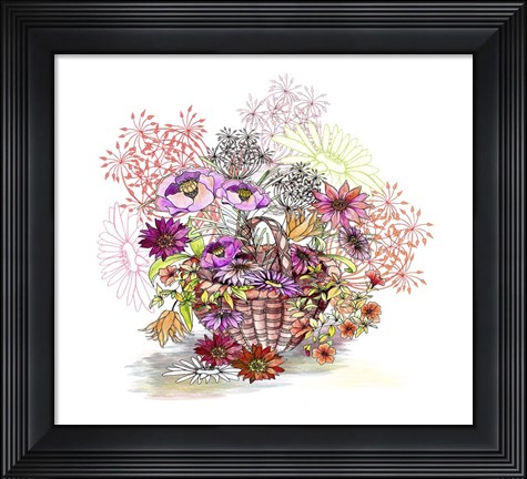 Framed Basket Of Flowers Print