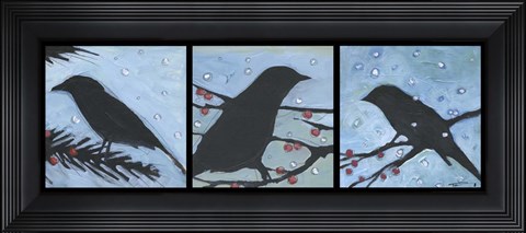 Framed Winter Bird Triptych Print