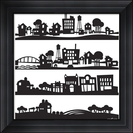 Framed Tinytown Silhouettes Stacked Print