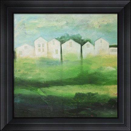 Framed White Houses In Row By Field Print