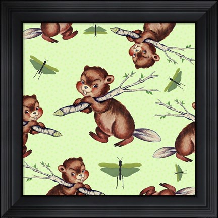Framed Cute Baby Beaver Pattern Print