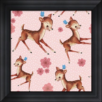Framed Cute Baby Deer Pattern Print