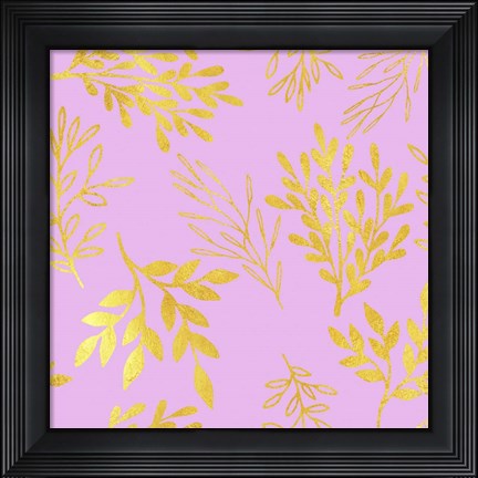 Framed Golden Leaves on Pink Pattern Print