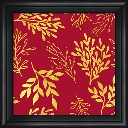 Framed Golden Leaves on Venetian Red Print