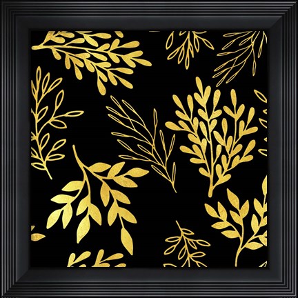 Framed Golden Leaves Pattern Print