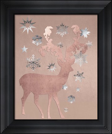 Framed Park Avenue Rosegold Deer in the Silver Snow Print