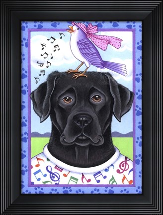 Framed Black Lab Music Lover Print