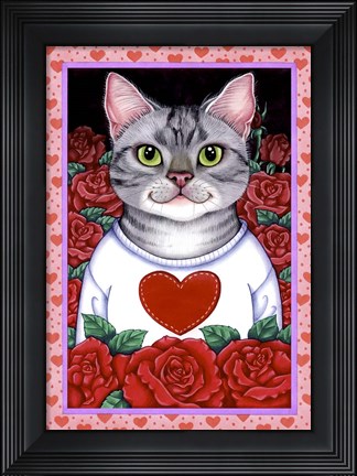 Framed Cat Roses Print