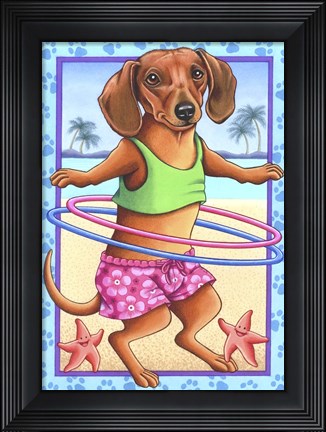 Framed Dachshund Hula Hoop Print