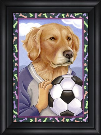 Framed Golden Retriever Soccer Ball Print