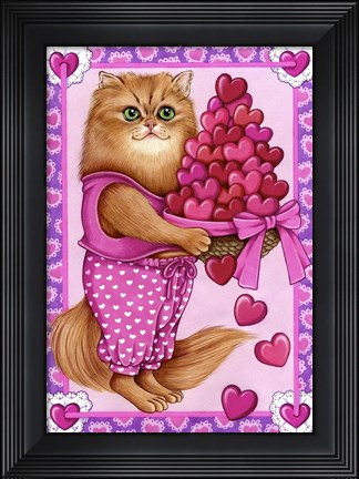 Framed Persian Cat Bowl Of Hearts Print