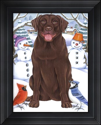 Framed Winter Chocolate Lab Print