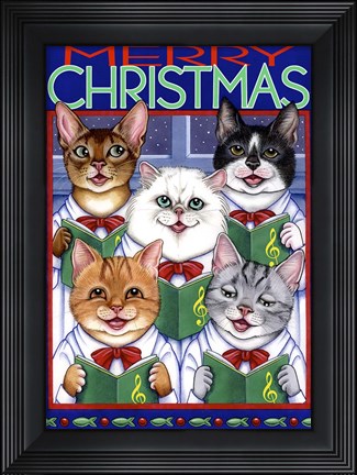 Framed Xmas Cat Chorus Print
