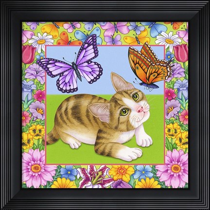 Framed Butterfly Kitten Print
