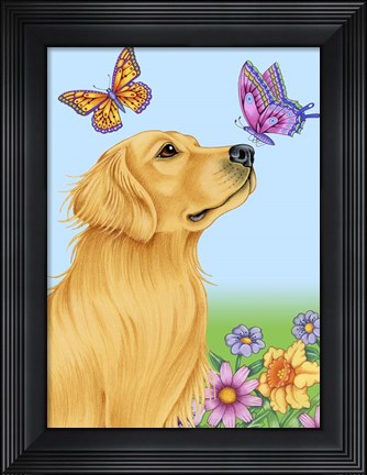 Framed Butterfly And Dog Print