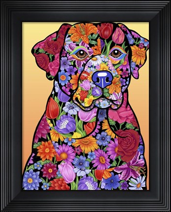Framed Flower Black Lab Print