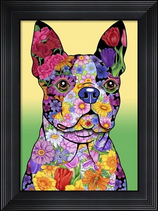 Framed Flowers Boston Terrier Print
