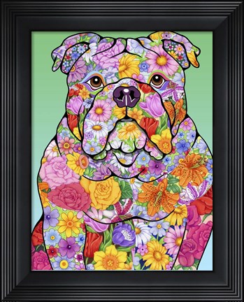 Framed Flowers Bulldog Print