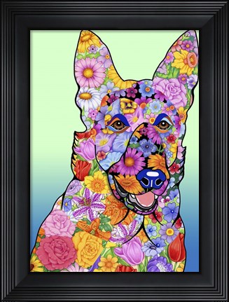 Framed Flowers German Shepherd Print