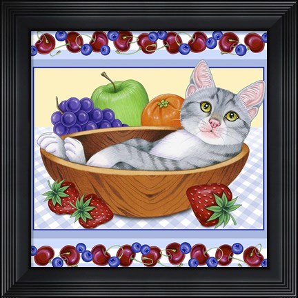 Framed Fruit Bowl Kitten Print