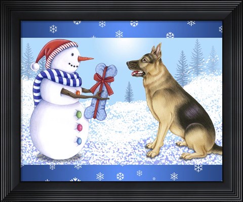 Framed Snowman Dog Print