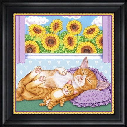 Framed Sunflowers Kitten Print
