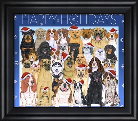 Framed Happy Holidays Dog Group Print
