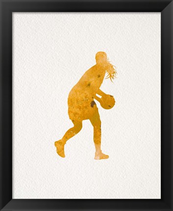 Framed Basketball Girl Watercolor Silhouette Part III Print