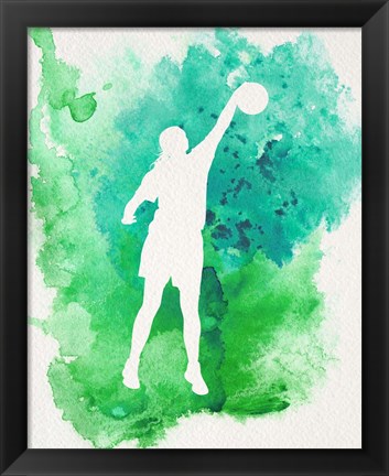 Framed Basketball Girl Watercolor Silhouette Inverted Part I Print