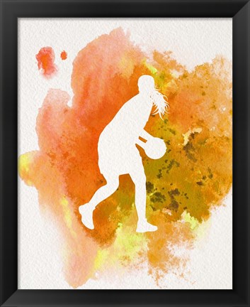 Framed Basketball Girl Watercolor Silhouette Inverted Part III Print