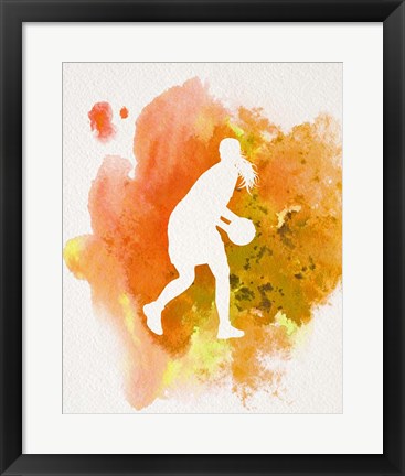 Framed Basketball Girl Watercolor Silhouette Inverted Part III Print