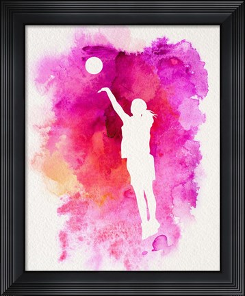 Framed Basketball Girl Watercolor Silhouette Inverted Part IV Print