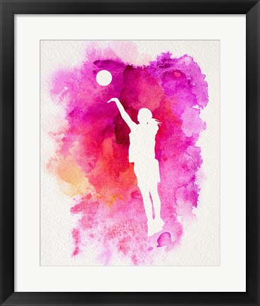 Framed Basketball Girl Watercolor Silhouette Inverted Part IV Print