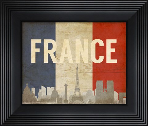 Framed Paris, France - Flags and Skyline Print