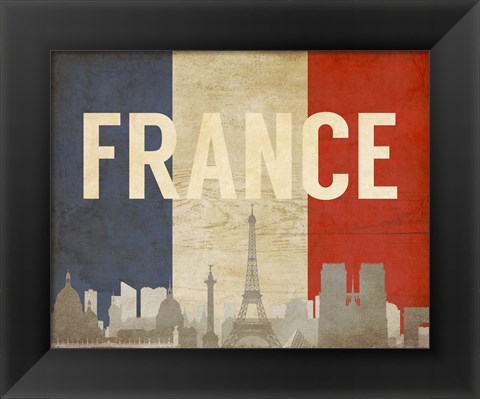 Framed Paris, France - Flags and Skyline Print