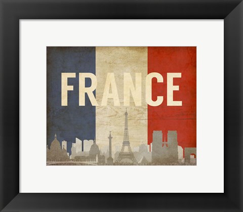 Framed Paris, France - Flags and Skyline Print
