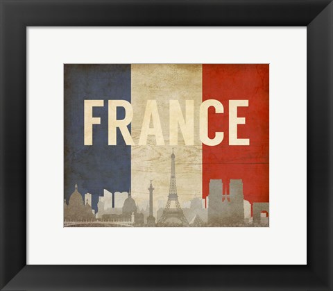 Framed Paris, France - Flags and Skyline Print