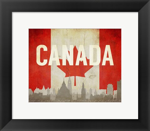 Framed Ottawa, Canada - Flags and Skyline Print