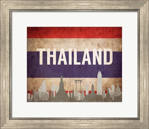 Framed Bangkok, Thailand - Flags and Skyline Print