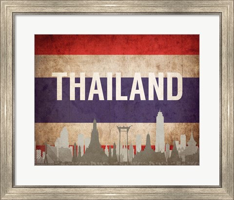 Framed Bangkok, Thailand - Flags and Skyline Print
